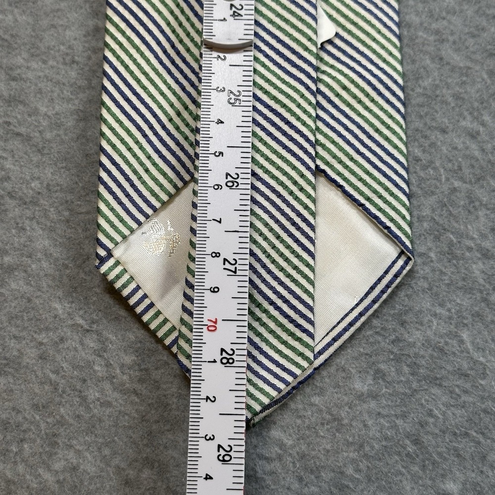 Brooks Brothers 346 Seersucker Silk Blend Tie Green Blue Stripe USA Mens 57x3.75 - Picture 5 of 6